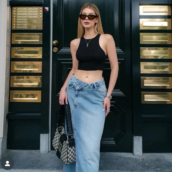 ZaraCROSSOVER LONG DENIM SKIRT XL